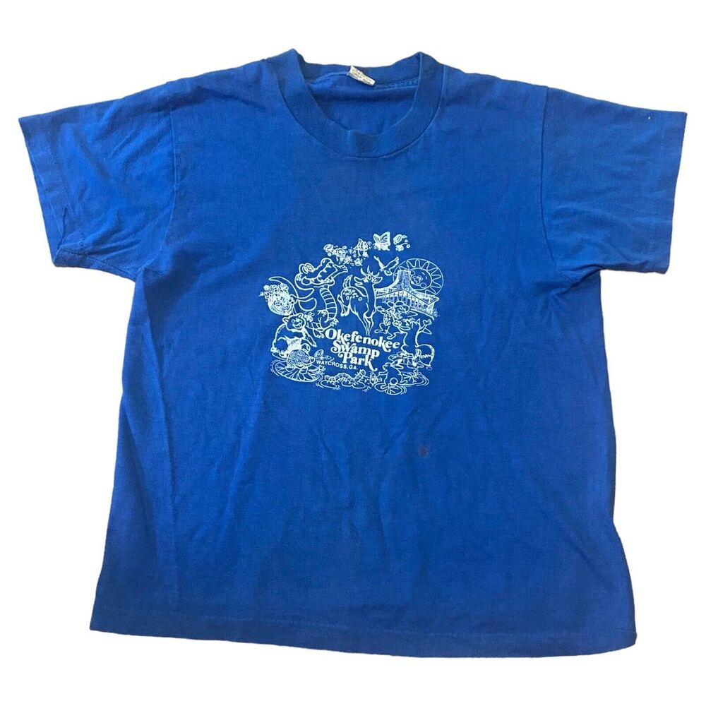 VTG 80s Kids Blue Okefenokee Swamp T-Shirt Screen Stars Single Stitch Sz 14-16